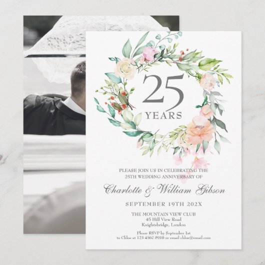 25e Huwelijksjubileum Foto Rozen Krans  Kaart (Voorkant / Achterkant)