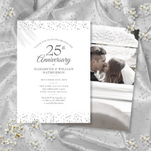 25e Huwelijksjubileum Foto Zilveren Confetti Kaart