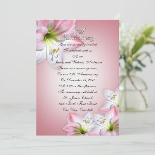 25e huwelijksjubileum geloften hernieuwen roze ama kaart (Staand voorkant)