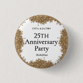 25e huwelijksjubileum gouden nepschittering ronde button 3,2 cm