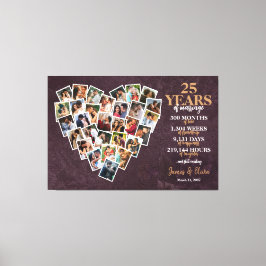 25e Huwelijksjubileum Hart Fotocollage Canvas Afdruk