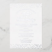 25e huwelijksjubileum harten confetti zilver folie uitnodiging (Voorkant)