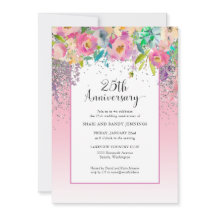 25e Huwelijksjubileum met roze zilveren bloemen