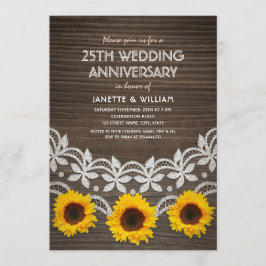 25e huwelijksjubileum Rustieke zonnebloemen Kant Kaart