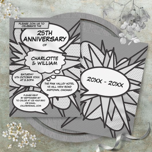 25e Huwelijksjubileum Stripboek Pop Art Kaart