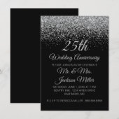 25e huwelijksjubileum zilveren glitters uitnodigin kaart (Voorkant / Achterkant)
