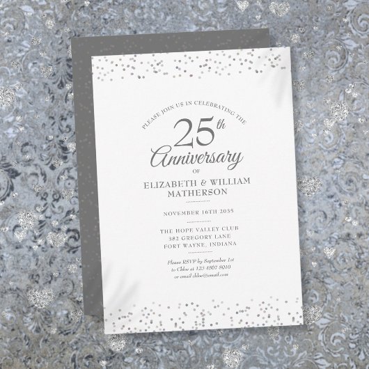 25e Huwelijksjubileum Zilveren Sterrenstof Confett Kaart