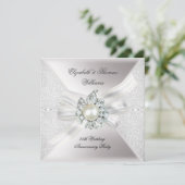 25e huwelijksjubileumfeest kant parel wit kaart (Staand voorkant)
