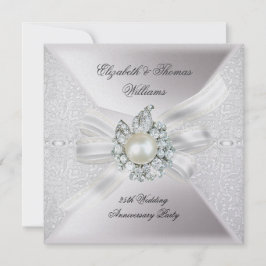 25e huwelijksjubileumfeest kant parel wit kaart