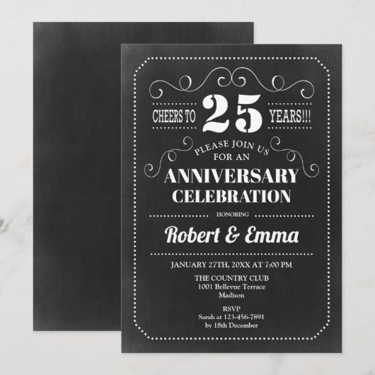 25e huwelijksjubileumfeest - Schoolbord Kaart (Voorkant / Achterkant)