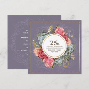 25e Huwelijksjubileumfeest Vintage Bloemen Kaart