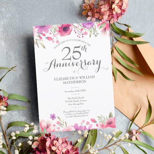 25e huwelijksverjaardag Aquarel bloemen Kaart
