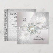 25e huwelijksverjaardag feest Parel Wit Zilver Kaart (Voorkant / Achterkant)