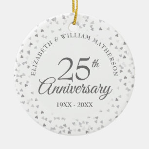 25e huwelijksverjaardag foto zilveren harten keramisch ornament