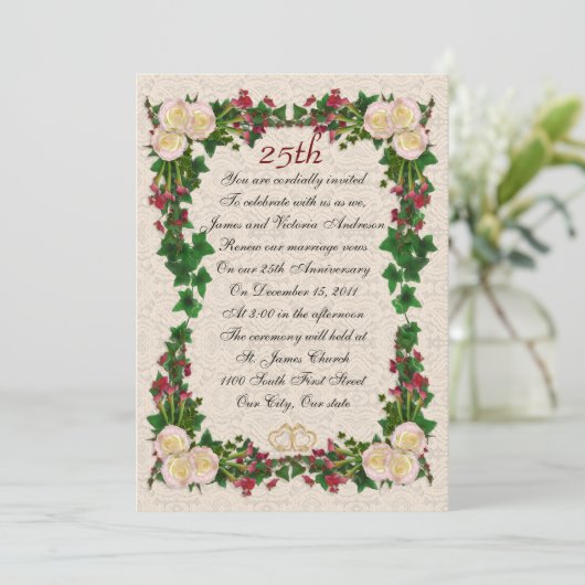 25e huwelijksverjaardag gelofte vernieuwing kaart (Staand voorkant)