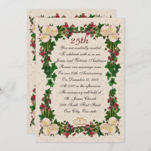 25e huwelijksverjaardag gelofte vernieuwing kaart (Voorkant / Achterkant)