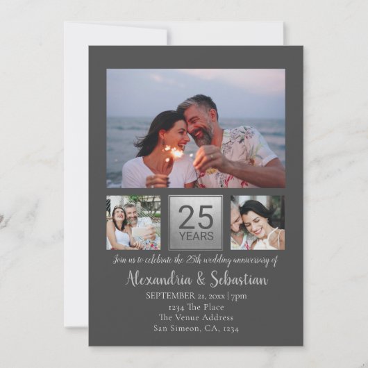 25e Huwelijksverjaardag Gepersonaliseerd Grijs Zil Kaart (Voorkant)