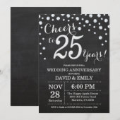 25e huwelijksverjaardag krijtbord zwart zilver kaart (Voorkant / Achterkant)