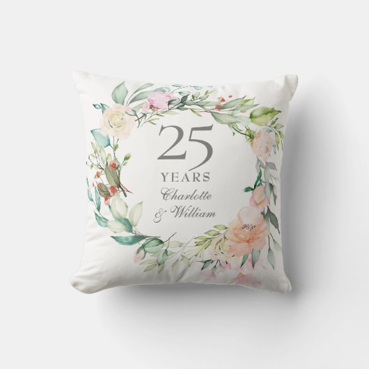 25e Huwelijksverjaardag Rozen Bloemen Kussen (Voorkant)