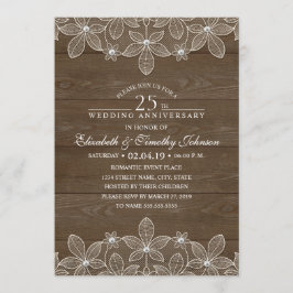 25e huwelijksverjaardag Rustic Hout Landelijk Kant Kaart