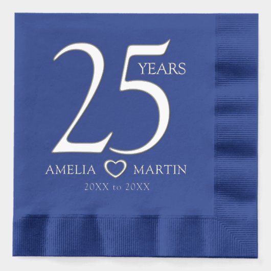 25e huwelijksverjaardag Silver Open Heart Folie Servetten (Voorkant)