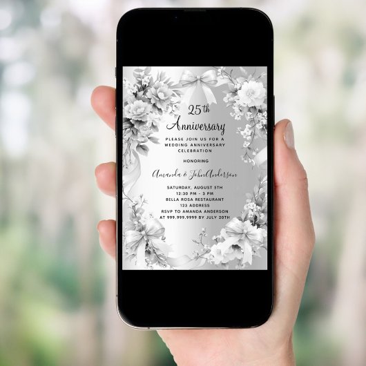25e huwelijksverjaardag Zilveren Bloemen Bogen Kaart