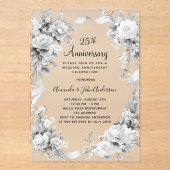 25e huwelijksverjaardag Zilveren bloemen Frosted Acryl Uitnodigingen (Voorkant)
