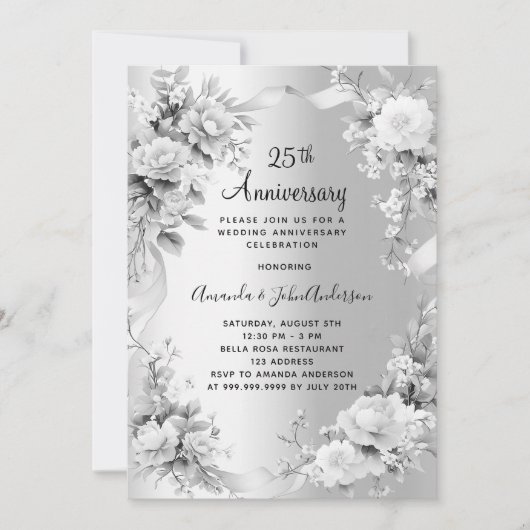 25e huwelijksverjaardag Zilveren bloemen Kaart (Voorkant)