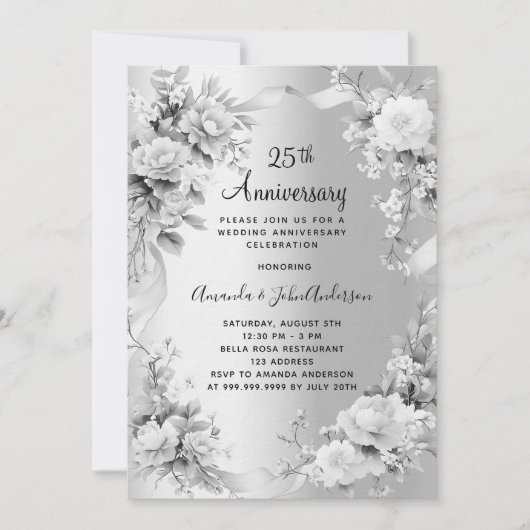 25e huwelijksverjaardag Zilveren bloemen Luxe Kaart (Voorkant)