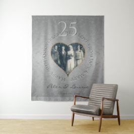 25e huwelijksverjaardag zilveren foto hart wandkleed