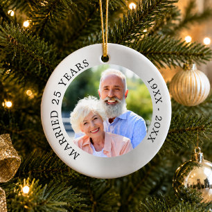 25e huwelijksverjaardag zilveren foto keramisch ornament