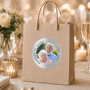 25e huwelijksverjaardag zilveren foto ronde sticker