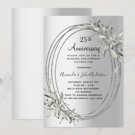 25e huwelijksverjaardag zilveren groen kaart (Voorkant / Achterkant)