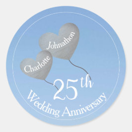 25e huwelijksverjaardag zilveren hartballon ronde sticker