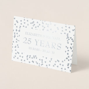 25e huwelijksverjaardag Zilveren Harten Confetti Folie Kaarten