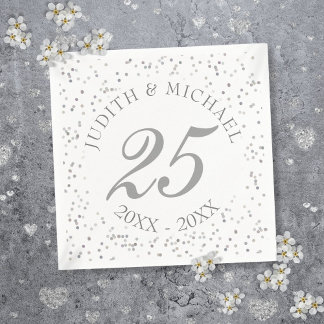 25e huwelijksverjaardag Zilveren Stardust Confetti Servetten