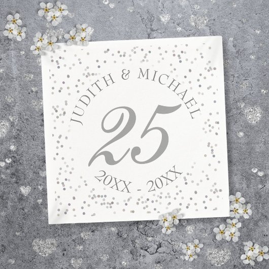 25e huwelijksverjaardag Zilveren Stardust Confetti Servetten