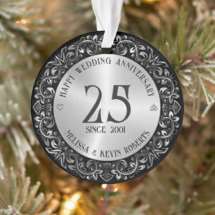 25e huwelijksverjaardag zwart gouden frame ornament