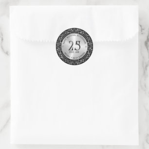 25e huwelijksverjaardag zwart gouden frame ronde sticker