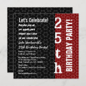 25e jaar verjaardag Modern Black Red Stars Kaart (Voorkant / Achterkant)