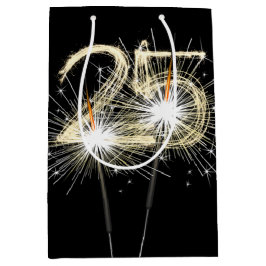 25e jaarsparklers op zwart medium cadeauzakje