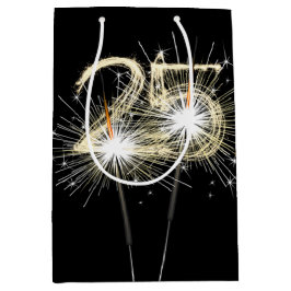 25e jaarsparklers op zwart medium cadeauzakje