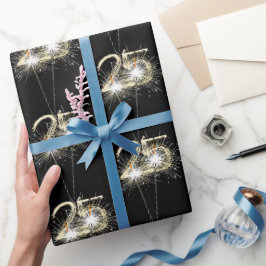 25e jaarsparklers op zwarte wand cadeaupapier