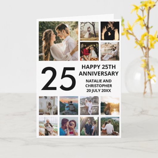 25e Jubileum 13 Foto Collage Black and White Kaart (Gele Bloem)