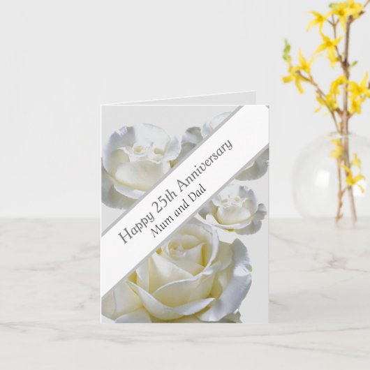 25e Jubileum bewerkbaar Silver-Roos Kaart (Gele Bloem)