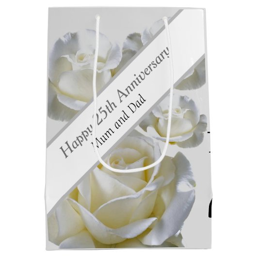 25e Jubileum bewerkbaar Silver-Roos Medium Cadeauzakje (Achterkant)