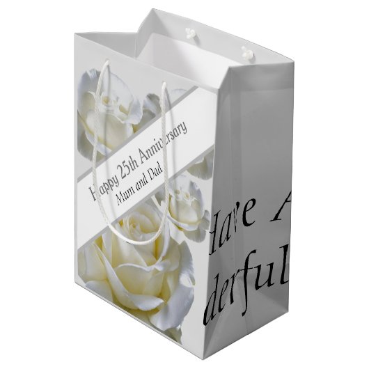 25e Jubileum bewerkbaar Silver-Roos Medium Cadeauzakje (Achterkant Gekanteld)