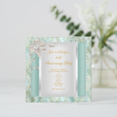 25e Jubileum Blauwgroen Damask Silver White 2 Kaart (Staand voorkant)