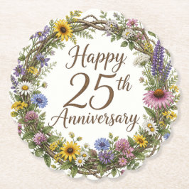 25e jubileum bloemmotief kartonnen onderzetters