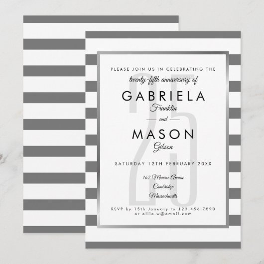 25e Jubileum Classic Silver Stripe Art Deco Kaart (Voorkant / Achterkant)